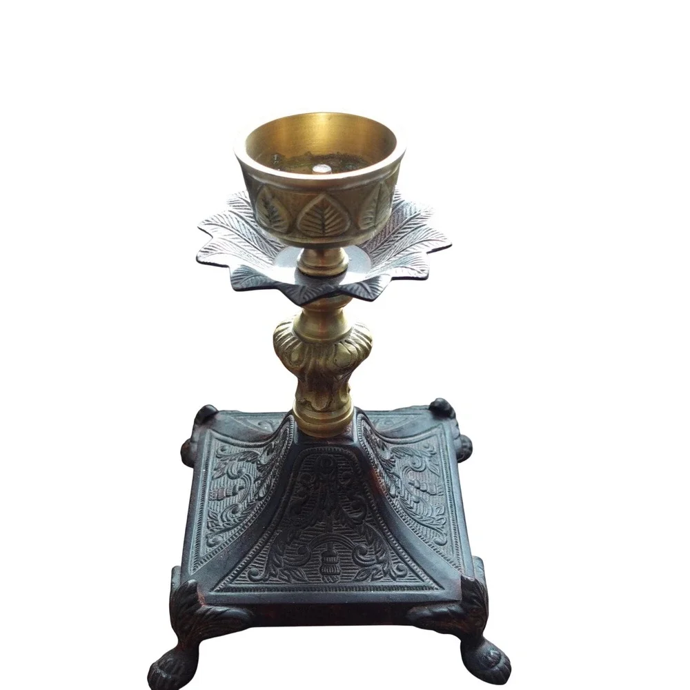 Vintage‎ Ornate Brass Cast Iron Candle Holder Claw Foot Victorian Gothic 9in